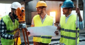 construction engineers working on building site