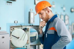 young engineer repairing equipment at control room