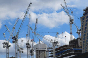 Fleet of cranes on a UK construction site