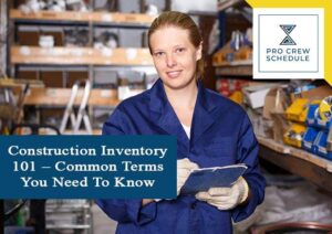 Young woman worker during inventory construction materials