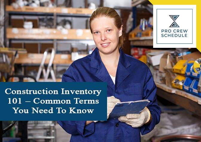 Young woman worker during inventory construction materials