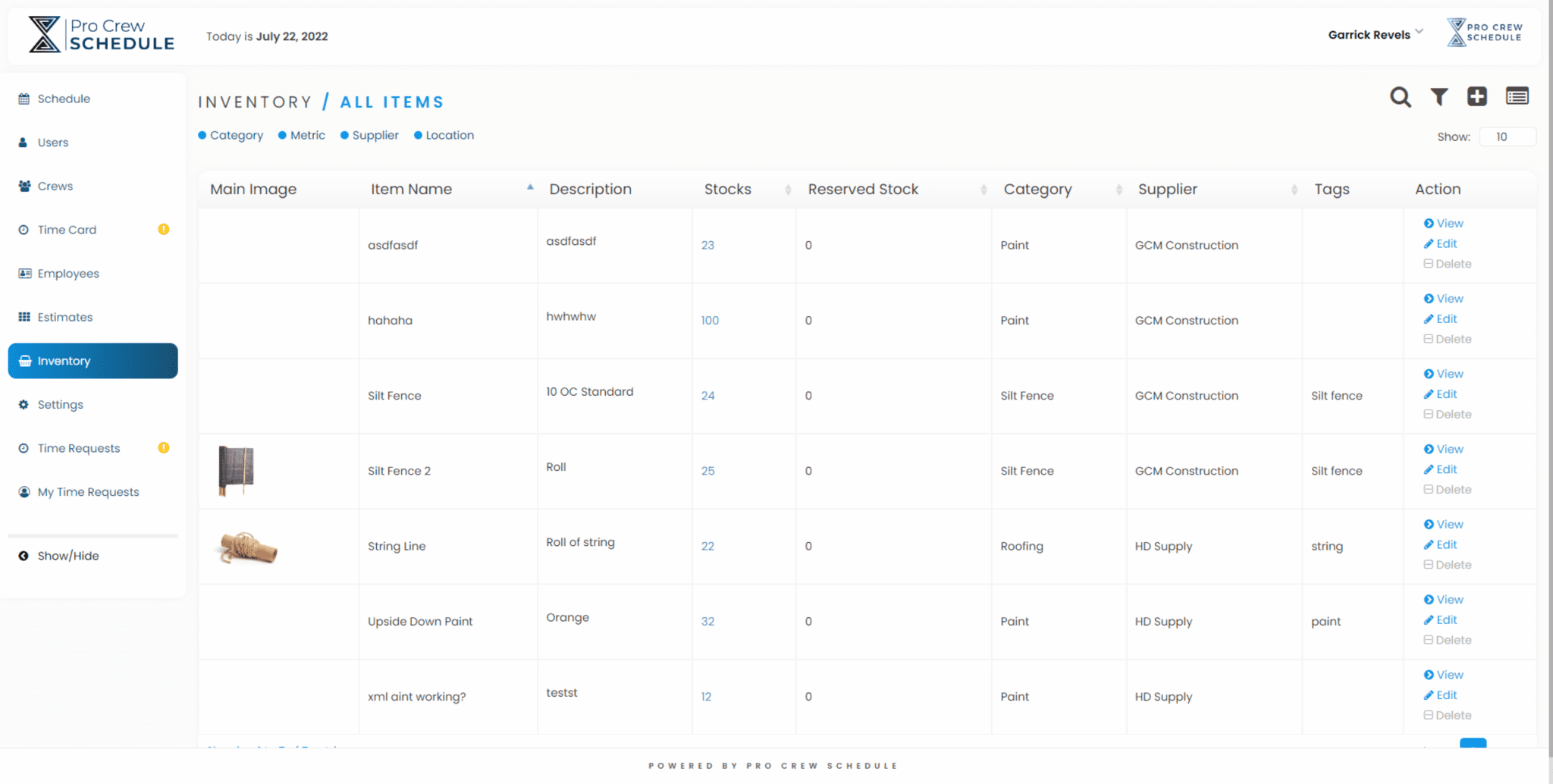 Inventory Management System | PRO CREW SCHEDULE